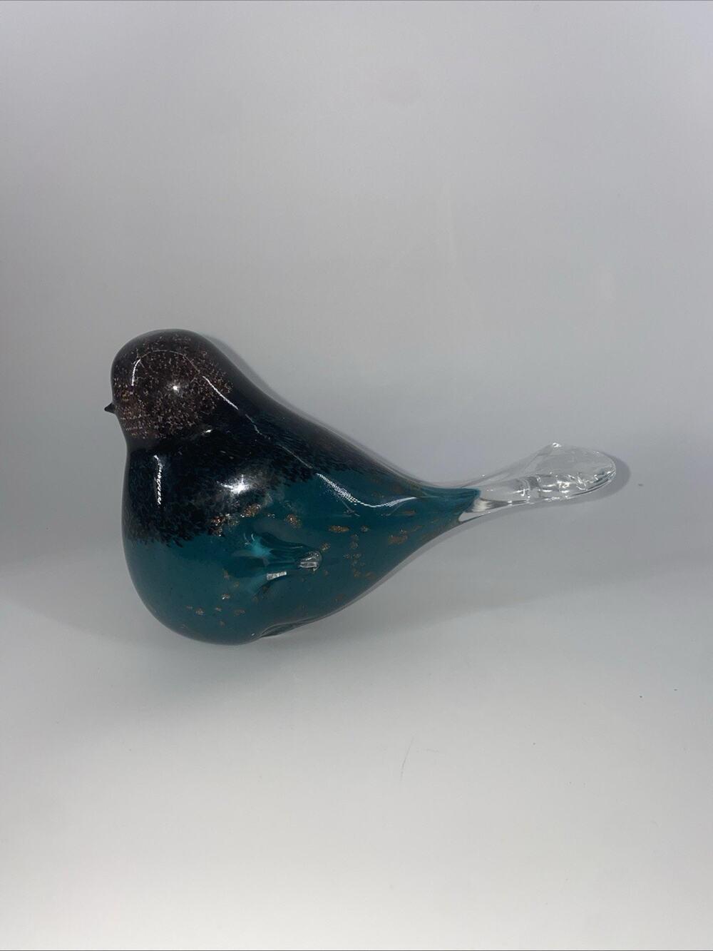 Art Glass Bird Paperweight Shades Of Blue 7”x4”